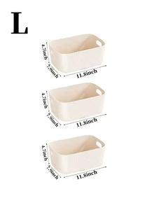 1/3/6pcs Beige Plastic Storage Bins With Handles, Cosmetic Storage Box, Toy Storage Box, Stackable Storage Container, Suitable For Organizing, Shelves, Home, Kitchen, Office, Closet, Game Room - Cream Yellow - View 10