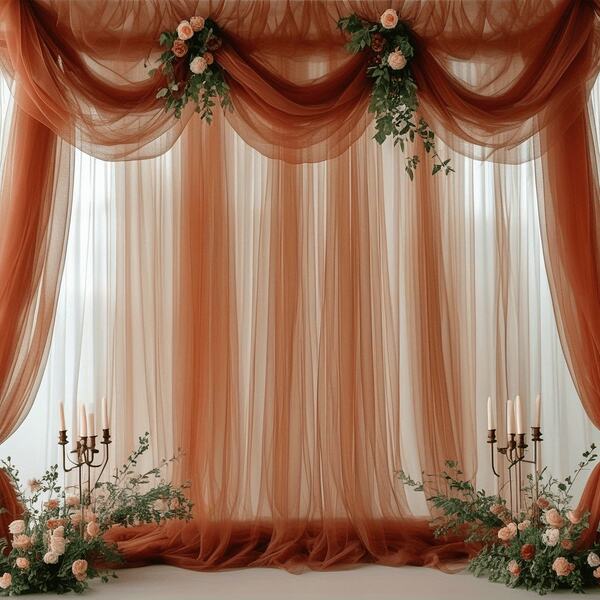 Vải rèm trang trí cổng cưới màu đất nung, 1 tấm, kích thước 75cm/160cm x 600cm/800cm, rèm voan mỏng trang trí phông nền cho lễ cưới, tiệc tùng.