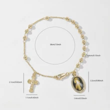 1pc Women's Fashion Bracelet, Gold Beaded Cross Bracelet, Catholic Rosary Bracelet, Religious Jewelry, Image Jewelry, Church Prayer/Christian/Christmas Baptism/Halloween/Thanksgiving/Easter Gift, Everyday Wear To Showcase Faith, Unisex - Gold - View 3