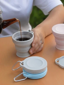 1件裝可折疊矽膠旅行杯，附蓋可折疊露營杯，伸縮式可重複使用便攜飲水杯，旅行必備，返校季適用 - 彩色 - 查看 9