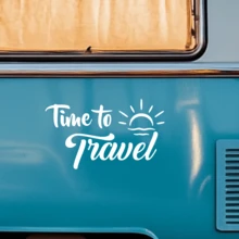 1PC Time To Travel Vinyl Sticker For RV Camper Van, Cursive Lettering With Sun Design Decal For Car Exterior, Waterproof Removable Wanderlust Themed Decorative Sticker For Travel Trailer, Inspirational Road Trip Quote Design, Perfect Accessory For Van Life Lovers & Outdoor Travel Enthusiasts - A - View 3