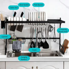 2-Tier Over-Sink Dish Drainer All-In-One, Space-Saving Kitchen Drain Rack With Utensil Holder - 1 - View 8