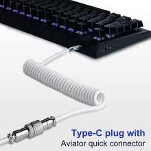 Coiled USB-C Cable With Magnetic Aviator Connector, Detachable Aviation Plug Braided Cord For Mechanical Gaming Keyboard And Desktop Computers - View 3