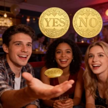 Yes 或 No 決定硬幣，附透明收納盒的金屬紀念幣，派對猜謎遊戲，幸運硬幣禮物，紀念幣，適合週年紀念、生日，給男朋友、丈夫和妻子的禮物 - A - 查看 3