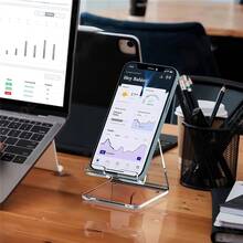 1/2pcs Transparent Portable Phone Stand, Acrylic Phone Holder, Non-Slip Desktop Phone Bracket, Suitable For Desk, Desktop Accessories - Two Transparent Colors - View 8
