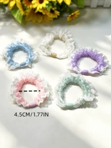 5个蕾丝花边发圈，柔软发绳，波浪形发带 - 彩色 - 查看 2