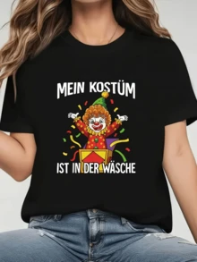 A Cheerful Clown Emerges From A Box, Brightly Colored And With A Festive Expression, Surrounded By Confetti, Conveying Energy, Fun, And A Celebratory Spirit. A Comfortable, Casual Women's T-Shirt For Joyful Occasions. - 黑色 - 查看 6