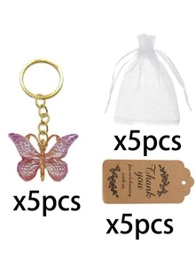 15/3pcs Purple Butterfly Keychain Set, Includes Butterfly Shaped Keychains, Thank You Cards, White Bags, Wedding Party Decor, Bridesmaid Gifts, Bridal Shower Favors, Wedding Souvenirs, Suitable For Wedding Guest Gifts Or Favors, Perfect For Gifting - Multicolor - View 13