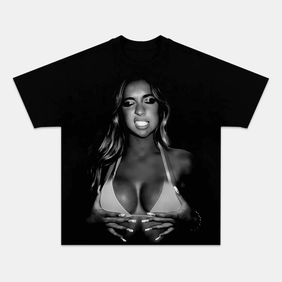Tate McRae Portrait Graphic 100%Cotton Men's Shirt 2026 Summer New O-Neck Hip Hop Short Sleeve Women's Fashion Tshirt - 黑色 - 查看 1