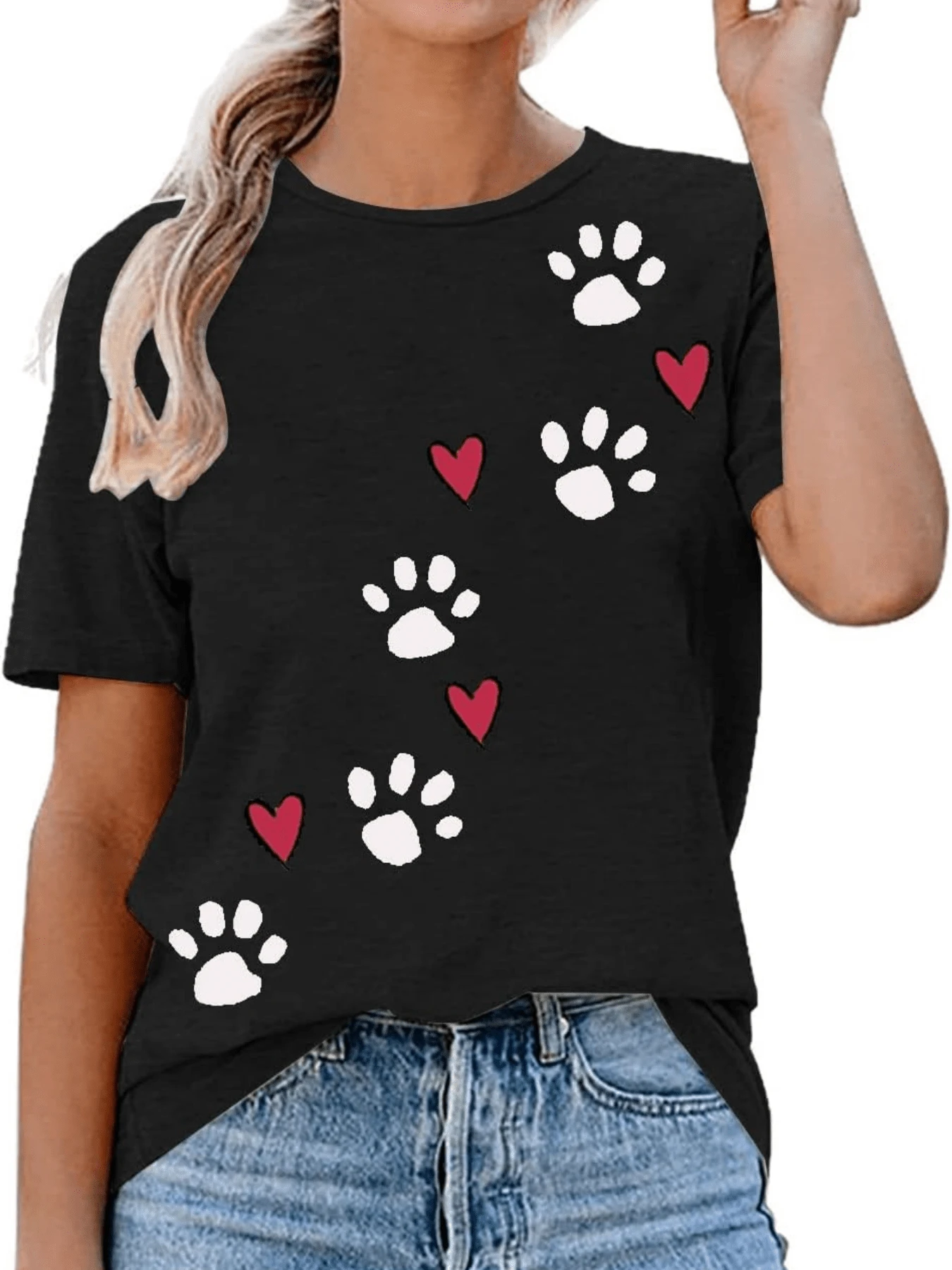 A Loving Footprint Symbolizing The Connection Between Affection And Pure Loyalty Of Animals, Reflected In Every Step And Heart. A Comfortable, Casual Women's T-Shirt, Ideal For Everyday Wear. - 黑色 - 查看 1