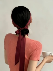 1件 5cm*200cm 緞面長圍巾髮帶，女性髮飾，適用於婚紗，可用於在後方繫蝴蝶結或打結，多功能時尚蝴蝶結束腰緞面絲綢寬腰帶 - 彩色 - 查看 7