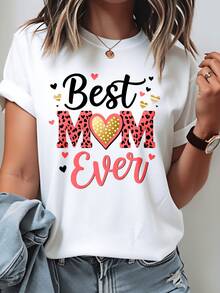 The Best Women's Leopard Print T-Shirt, Cute Casual T-Shirt With Heart Design, Soft And Comfortable For Everyday Wear, Mother's Day Gift, In Black/White, Machine Washable, Suitable For Parties And Other Occasions. - 白色 - 查看 5