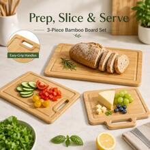 3pcs Bamboo Cutting Board Set - Multifunctional Kitchen Prep Combo (With Portable Handle Design) - View 4