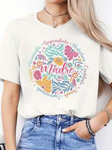 Colorful Floral Patterns Forming A Heart Surrounded By Words Honoring A Mother's Strength And Tenderness, A Symbol Of Love And Hope. A Comfortable, Modern, Casual Women's T-Shirt, Perfect For A Gift. - 白色 - 查看 8