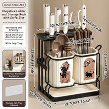 A Kitchen Cutlery And Utensil Organizer Featuring A Punch-Free, Integrated Design With Built-In Drainage And Dual Compartments For Chopsticks And Spoons. This Multifunctional Drying Rack Is Specifically Designed To Store Knives, Forks, Spoons, And Various Small Kitchen Tools. A Space-Saving, Non-Slip, And Stable Countertop Organizer That Is Easy To Clean-Making It A Practical Accessory For Organizing And Tidying Up Your Home Kitchen Countertops. - Multicolor - View 13