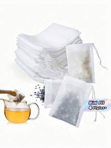 5 Out Of 100 Pieces Of Multi-Purpose Disposable Non-Woven Drawstring Tea Bags, White Filter Pouches With Drawstrings, Easy To Fill And Clean, Suitable For Coffee, Tea, Herbs, Spices, Jewelry Packaging And Gift Tying - Multicolor - View 3
