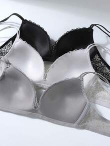 3pcs/Set Women's Wireless Lace Bralette With Removable Straps, Small Bust Triangle Cup Bra - Multicolor - View 4