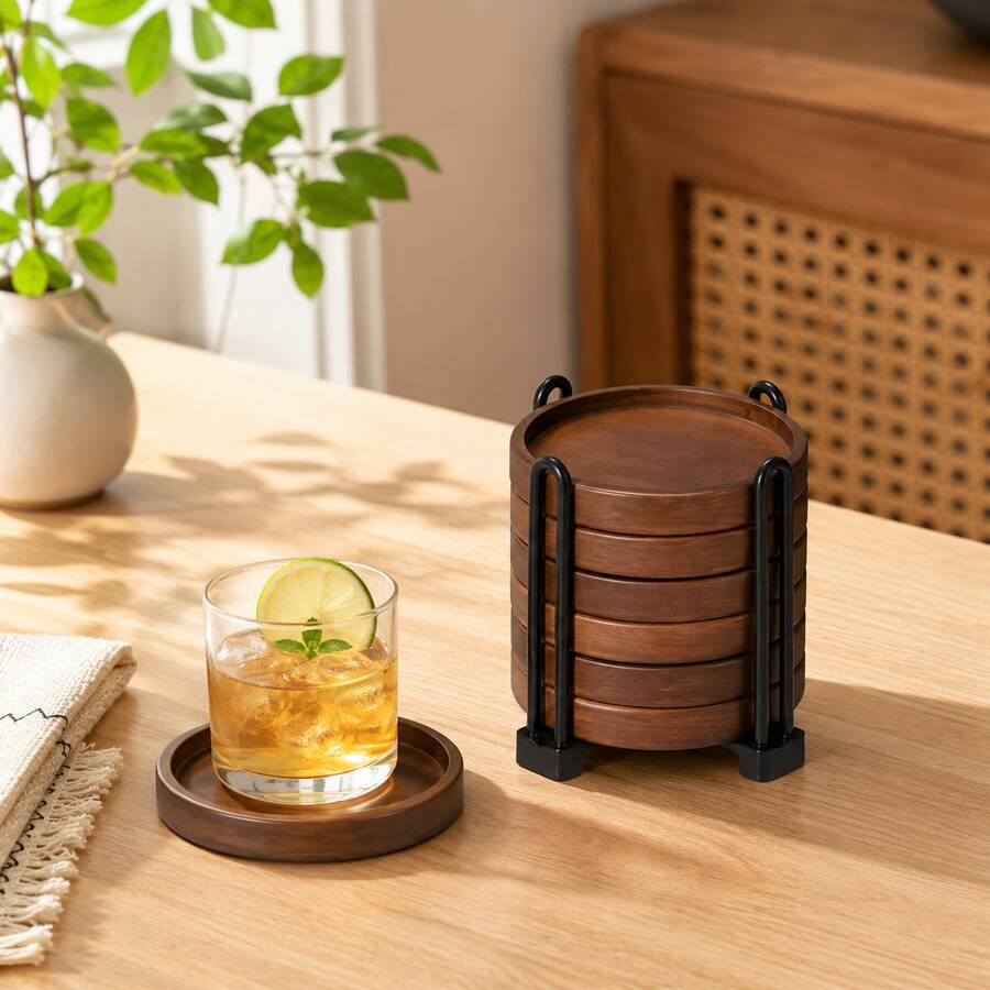 Set Of 6 Wooden Coasters Wit Older Coffee Table Coasters Drinks Modern Ome R Dining Table Rative Set C Er Bar Rustic Outdoor Wood Coaster - Wood - View 1