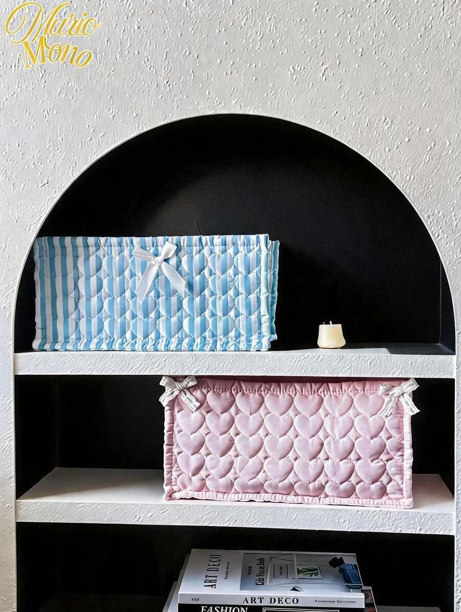1 Cute Pink And Blue Three-Dimensional Bow Lace Storage Basket, Desktop Sundries Storage Basket, Lipstick Makeup Brush Skin Care Storage Basket, Desktop Decoration,For Back To School - Multicolor - View 1