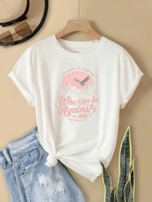 Beautiful Print Inspired By Inner Strength, Featuring An Eagle Flying Over Desert And Mountains Under A Bright Sun, Conveying A Motivational Message Of Faith, Hope, And Self-Confidence. A Comfortable, Casual Women's T-Shirt For Everyday Wear. - 白色 - 查看 1