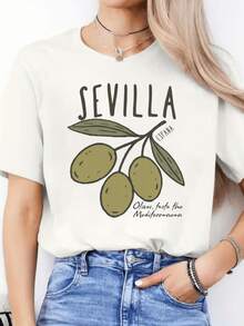 Olive Branches That Evoke The Serenity Of The Mediterranean And The Charm Of Seville Convey Freshness And A Connection With Nature. This Modern And Comfortable Casual Women's T-Shirt Is Perfect For Everyday Wear. - 白色 - 查看 8
