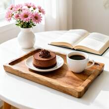 天然實木托盤，托盤，鄉村農場風廚房餐具，易於清潔的多功能木製托盤，適用於居家、餐廳、派對裝飾使用 - 原木色 - 查看 7