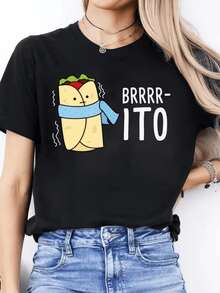 A Cute Little Donkey Figure With A Blue Scarf Conveys A Feeling Of Coolness And Tenderness, Ideal For Those Who Love Fun Humor And Original Prints. A Modern And Comfortable Casual Women's T-Shirt For Everyday Wear. - 黑色 - 查看 8