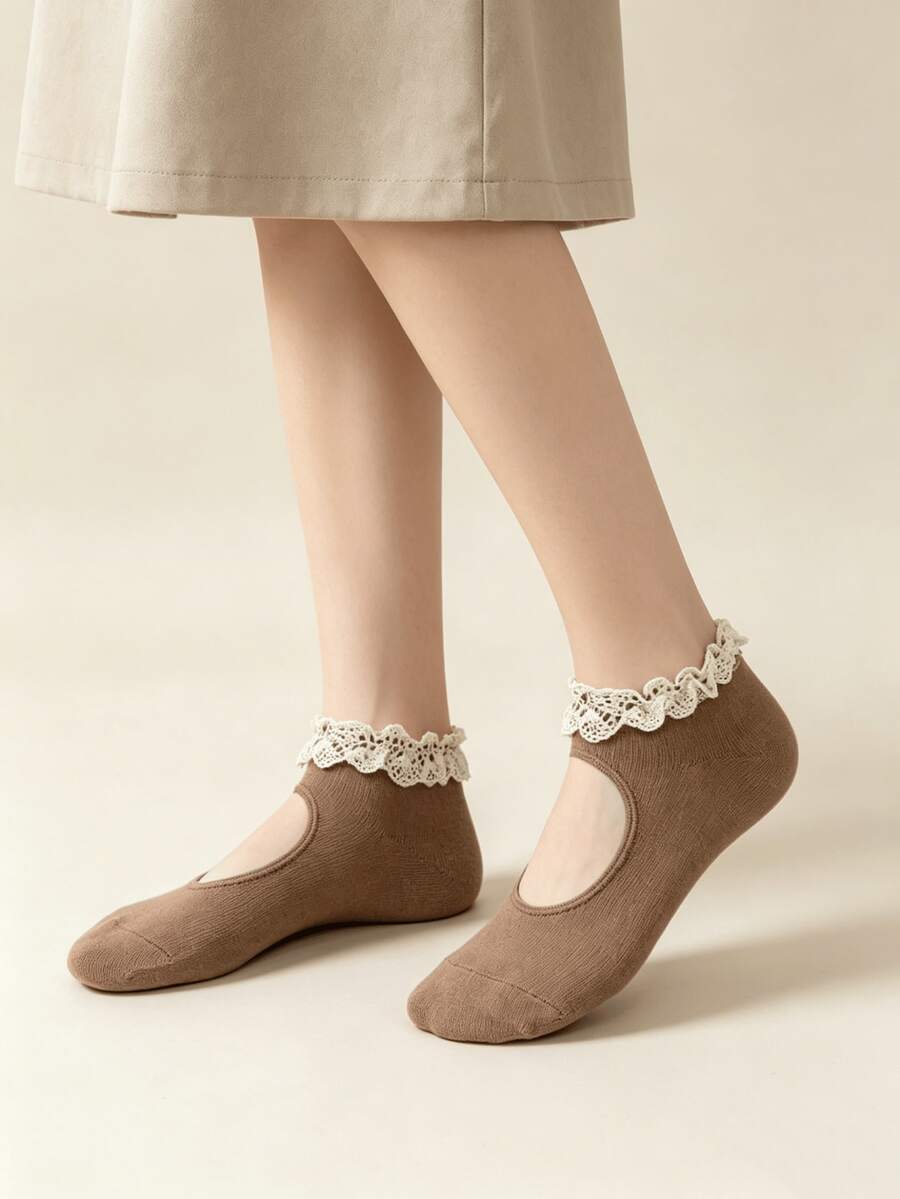 1/5 Pairs Lace Trim Cute Ballet Style Ankle Socks, Lightweight For Spring/Summer (Socks Only, No Insole) - Multicolor - View 1
