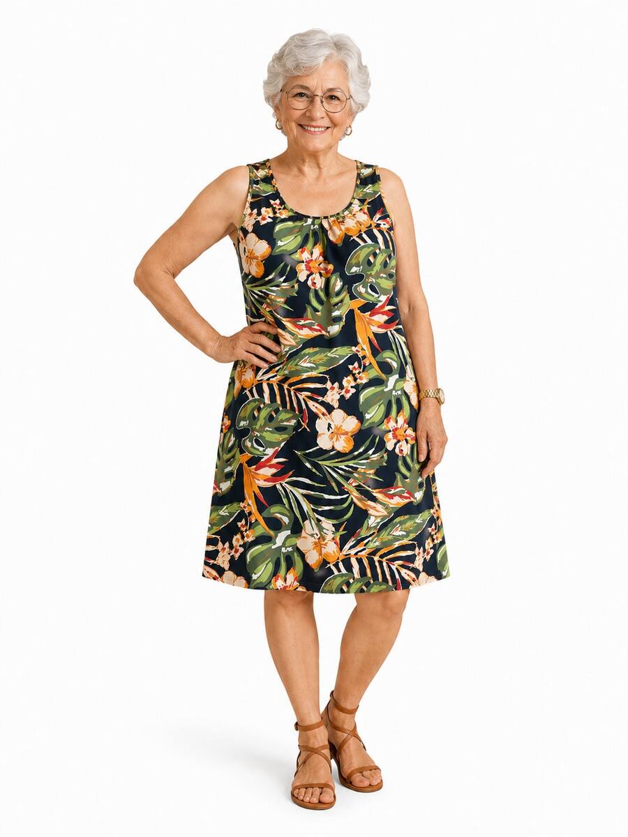Paula Flower Grandma's Dress - Traditional Dress In Cool Knit Fabric (Liganete) - Printed - 查看 1