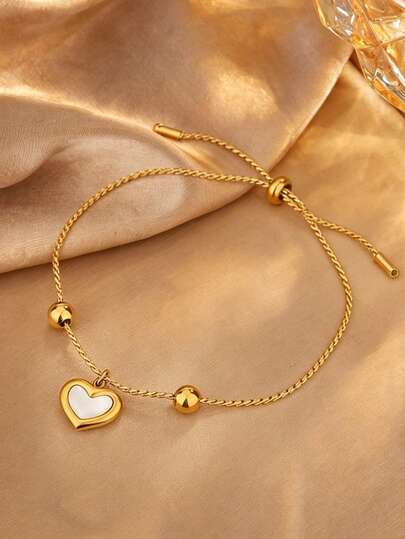 VceTd 1 pieza Pulsera con colgante de corazón minimalista de acero inoxidable, adecuada para la vida diaria de las mujeres, vacaciones, citas, meriendas o como regalo