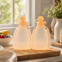 3pcs/2pcs/1set Reusable Baby Food Pouches, Silicone Milk Bags, Squeeze Style Food Storage Bags, Refillable & Washable, Suitable For Yogurt, Apple Sauce - Multicolor - View 14