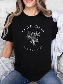 A Bouquet Of Wildflowers Accompanied By An Inspiring Message About Constant Kindness That Conveys Faith And Optimism In Every Detail. A Comfortable And Modern Women's T-Shirt For Everyday Wear. - 黑色 - 查看 1