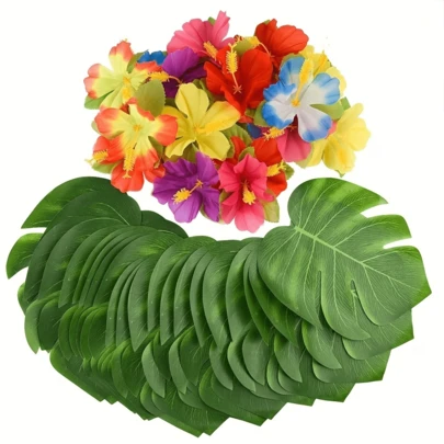20pcs Faux Monstera Leaves - Large Green Tropical Plants, Ideal For Party And Table Decor, Perfect For Event Center Decoration And Home Arrangement, Event Decor | Natural Aesthetic | Realistic Texture, Tropical Theme Decor