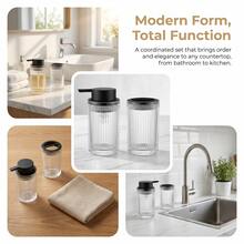 2pcs Bathroom Set Liquid Soap Dispenser And Toothbrush Holder, Glass Material, Modern Striped Style, Suitable For Bathroom Countertop - Multicolor - View 6