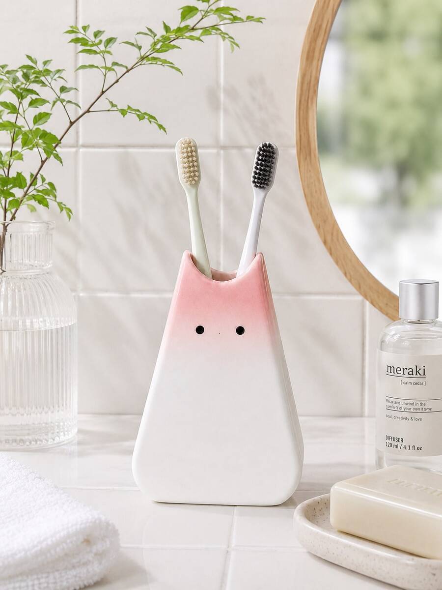 1 pieza Soporte para cepillo de dientes de gato rosa lindo, soporte para cepillo de dientes de estilo japonés adorable, estantería de almacenamiento para encimera de baño de estilo nórdico, organizador de cepillo de dientes estético, decoración de gabinete de baño minimalista, accesorio de baño moderno, regalo para mujeres y niñas - Multicolor - Ver 1