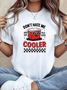 Smiling Red Box With Glasses That Conveys Fun And Confidence, Accompanied By Witty Phrases That Inspire Good Vibes And A Unique Style. Modern Casual Women's T-Shirt For Everyday Wear - 白色 - 查看 6