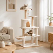 125cm Multi-Level Plush Cat Tree With Sisal Scratching Posts | Cozy Condo, Hammock & Dangling Ball Toy | Sturdy Climbing Ladder & Perches | All-In-One Cat Furniture For Climbing, Resting & Playing, Ideal For Indoor Cats - Beige 1 - View 10