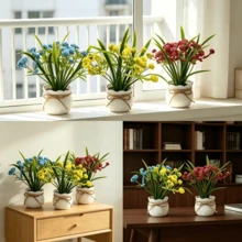 3 Stücke Set Mini künstliche Topfpflanzen in 3 Farben, pflegeleicht, ideal für Zuhause, Büro, Schreibtisch Dekoration, schafft eine frische, natürliche Atmosphäre (Ins-Stil) - Blau, Gelb, Herbstrot - Übersicht 7
