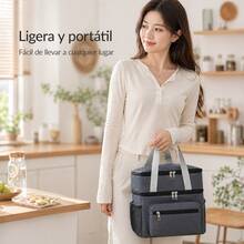 1 Piece Double Compartment Thermal Lunch Bag, Waterproof Oxford Cloth Portable Lunch Box With Adjustable Strap, Keeps Food Cold And Hot, Water Resistant Aluminum Lining, Ideal For Work, School, Picnic, Camping And Travel, Available In Various Colors - 紅色 - 查看 4