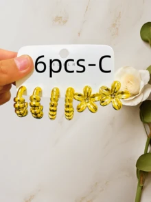 Bộ khuyên tai kim loại cao cấp, thiết kế hoa/giọt nước/mùa xuân, bộ khuyên tai đeo hàng ngày, bộ khuyên tai kim loại thanh lịch. - Vàng - Xem 4