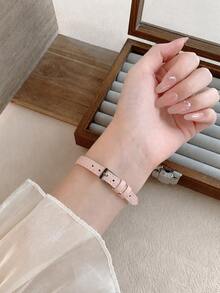 1 件女士优雅方形石英腕表，精致粉色皮革表带，玫瑰金表壳搭配罗马数字表盘，时尚休闲腕表，生日圣诞礼物 - 粉色 - 查看 5
