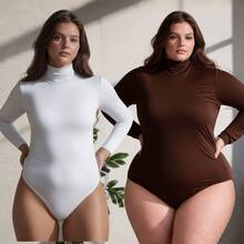 Women's Long Sleeve Bodysuit, Sizes PP To G5, Elegant Plus Size Blouse, Autumn/Winter Bodysuit - 2件白色長袖連身衣 - 查看 7