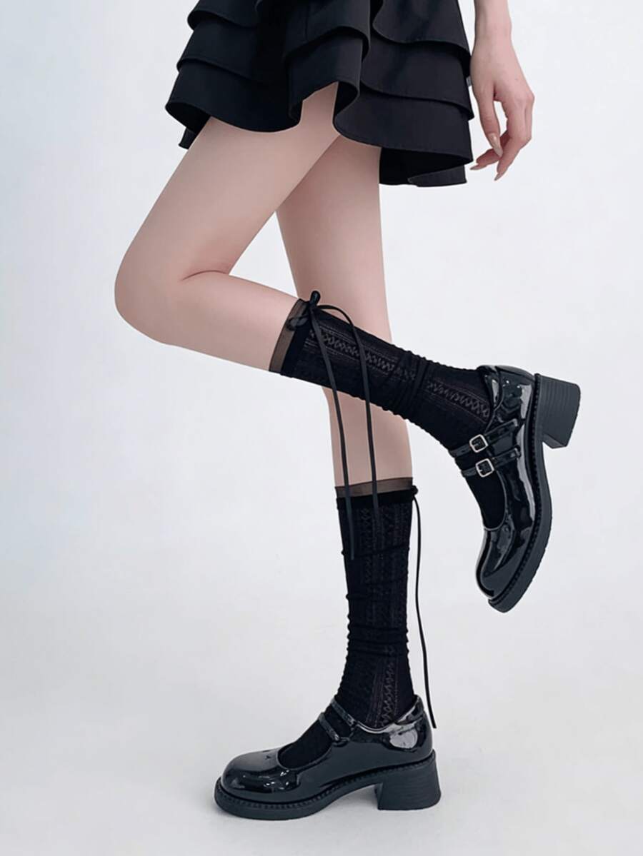 1/2 Pairs Spring/Summer Thin Sweet Versatile Ballet Style Bowknot Hollow Out Socks - Multicolor - View 1