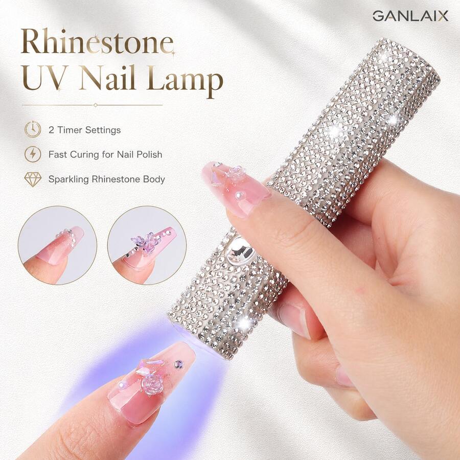 GANLAIX UV Nail Lamp With Diamond, Handheld Quick-Drying Nail Polish Dryer, 2 Timing Settings, 180mAh Rechargeable Portable Manicure Tool - Multicolor - View 1