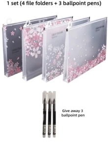 1套透明防水拉鍊文件袋 - A4尺寸，粉色櫻花圖案，適用於辦公室、居家、旅行及其他場合。輕巧且具裝飾性的PP材質文件收納袋，簡約禮品風格，適用於文具用品、辦公配件、文具用品、學校用品 - 單件 - 查看 15