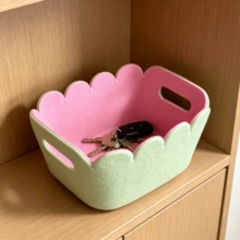 3pcs Felt Storage Baskets With Wavy Rim And Handles Cosmetics Miscellaneous Items Home Organization Decorative Container Bedroom Living Room Closet Fabric Basket Set - Multicolor - View 8
