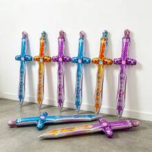 6/12/24pcs Random Color Sword Shaped Aluminum Foil Balloons, Children's Toy Balloons, Birthday Party Decoration, Holiday Arrangement Decor, Outdoor Party Balloons - View 4
