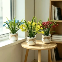 3 Stücke Set Mini künstliche Topfpflanzen in 3 Farben, pflegeleicht, ideal für Zuhause, Büro, Schreibtisch Dekoration, schafft eine frische, natürliche Atmosphäre (Ins-Stil) - Blau, Gelb, Herbstrot - Übersicht 5