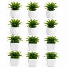 Set Tanaman Hias Mini Buatan dengan Pot Dekoratif, Tanaman Pakis Tiruan, Cocok untuk Meja, Rak, Baki, Dekorasi Kantor dan Rumah - Hijau - View 2