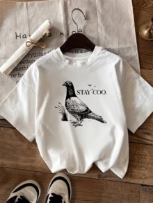 Paloma serena simboliza tranquilidad y sabiduría transmite un mensaje de calma y libertad con detalle artístico contemporáneo camiseta de mujer casual cómoda para diario elegante y versátil - Blanco - Ver 1